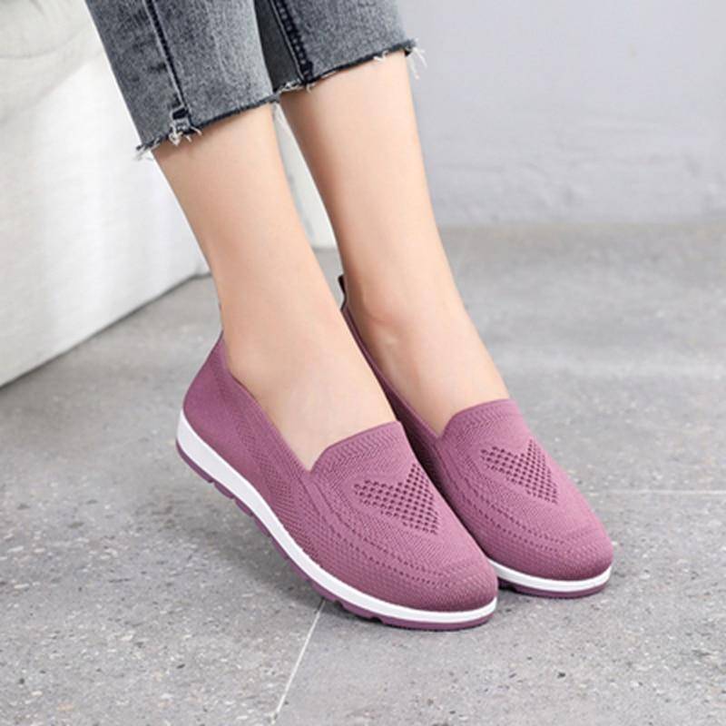 Damen Sommer Sneakers Slip on Flache Schuhe Damen Casual Loafers Wanderschuhe Damen Outdoor Mesh Weiche Schuhe 37 violett von Joom DACH