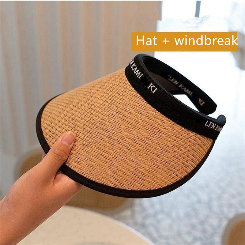 Damen Sommer Sonnenhut Hohle Oberseite Große Krempe Vinyl Sonnenhut Haarband Stil Hut Outdoor Reisen Anti-Ultraviolett Hut Hat + windbreak khaki von Joom DACH