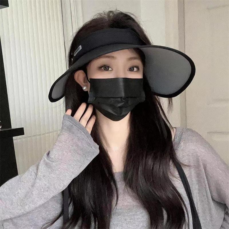 Damen Sommer Sonnenhut Sonnenschutzhut Erhöhte Gesichtsbedeckung Anti-UV-Hut Eisseide Outdoor Faltbarer Sonnenhut hat+band schwarz von Joom DACH