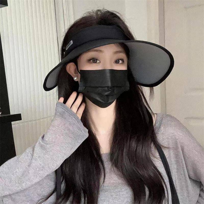 Damen Sommer Sonnenhut Sonnenschutzhut Erhöhte Gesichtsbedeckung Anti-UV-Hut Eisseide Outdoor Faltbarer Sonnenhut hat+band schwarz von Joom DACH