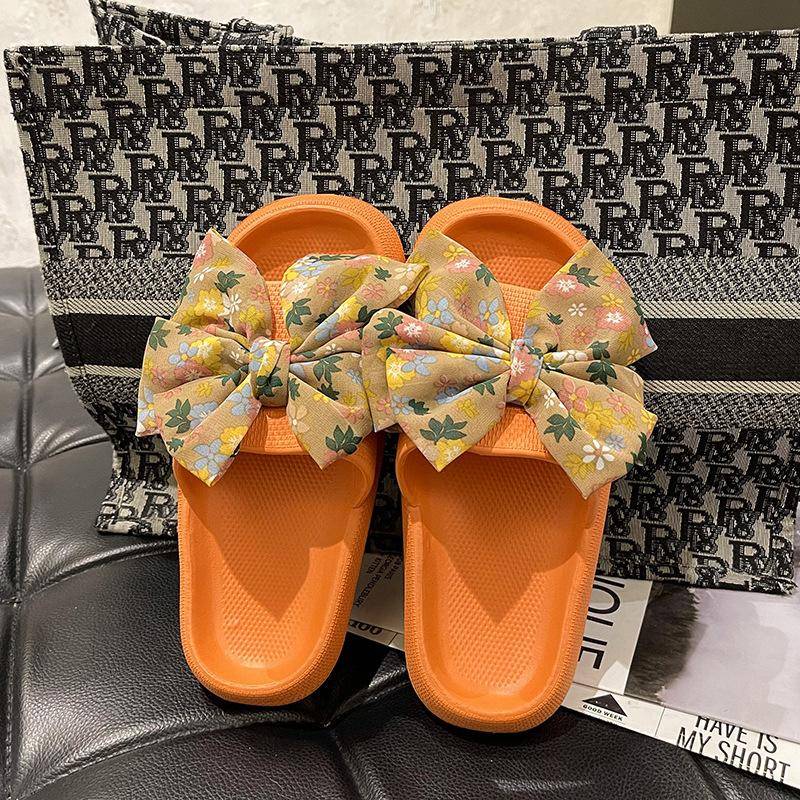 Damen Sommer Süße Große Schleife Sandalen und Hausschuhe Oberbekleidung Net Red Ins Tide Wild One-Word Drag Dickbesohlte Eva Hausschuhe 42-43 orange von Joom DACH