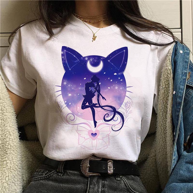Damen Sommer T-Shirt Mädchen Feeling Print Retro Mode Kurzarm T-Shirts Lässig Bedruckte Oberteile 8XL violett von Joom DACH