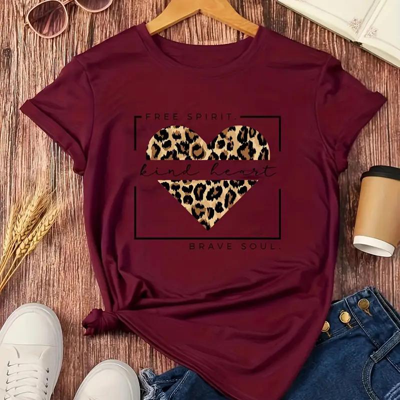 Damen Sommer T-Shirt Print Leopard Print Love Kurzarm T-Shirts Casual Printed Tops XL rot Damen Sommer T-Shirt Print Leopard Print Love Kurzarm T-Shirts Casual Printed Tops XL rot von Joom DACH
