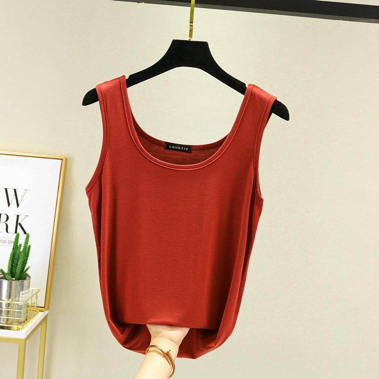 Damen Sommer Tanktops mit tiefem U-Ausschnitt, ärmellos, Modal-Baumwolle, Camis, T-Shirts, lässiges Bottoming Top L rot von Joom DACH