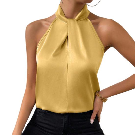 Damen Sommer Tops Neckholder Ärmellos Loose Fit Bluse Einfarbig Glatt Satin Tank Tops Imitation Seide Party Büro Weste Arbeitskleidung S von Joom DACH