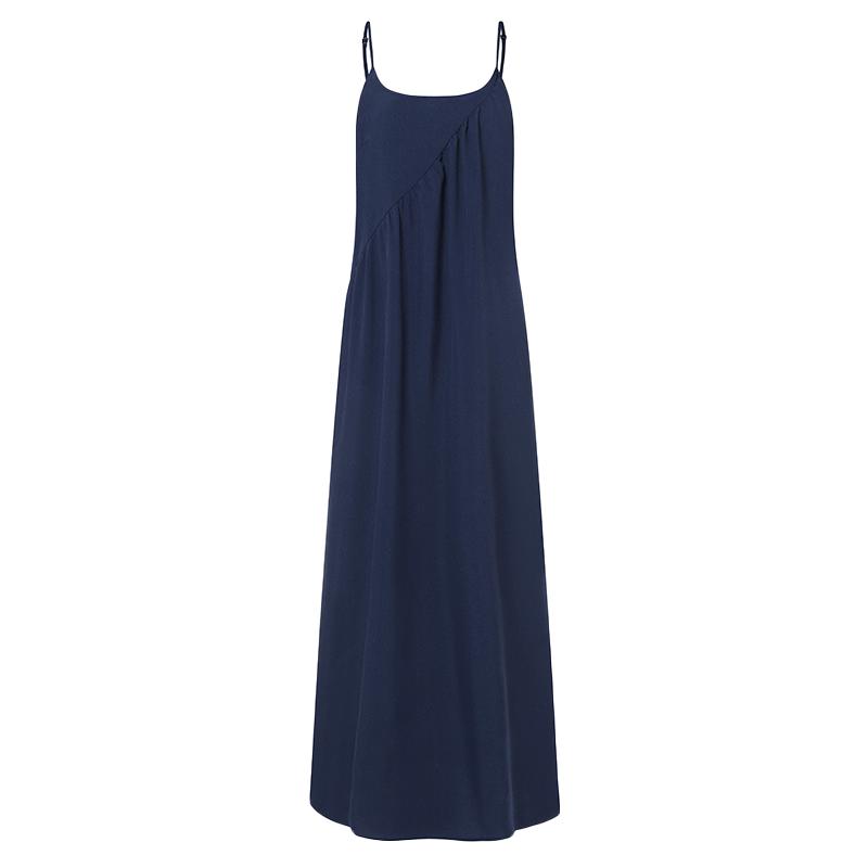 Damen Sommer ärmelloses Spaghettiträgerkleid Bohemian Beach Sling Langes Kleid S-5XL M blau von Joom DACH