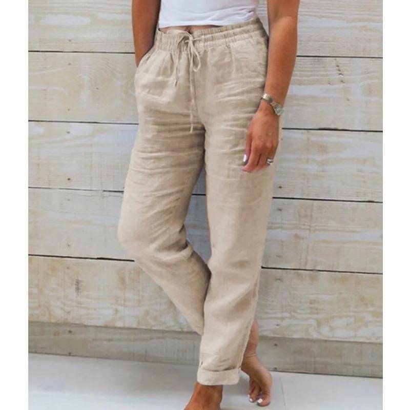 Damen Sommerhose mit elastischer Taille und Tasche und weitem Bein, Neun-Punkt-Hose XXL khaki von Joom DACH