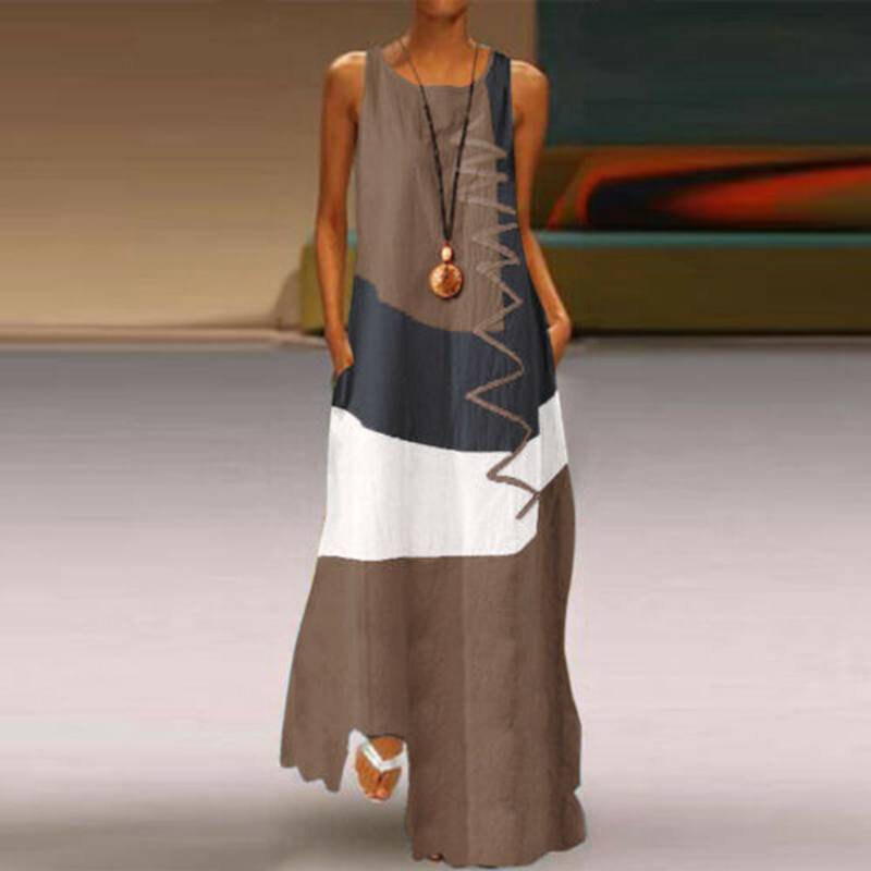 Damen Sommerkleid Sommermode Damen Vintage Bedruckt Lässig Übergröße Ärmelloses Kleid Locker Weich Bequem Dünnes Leichtes Kleid M dunkelbraune von Joom DACH