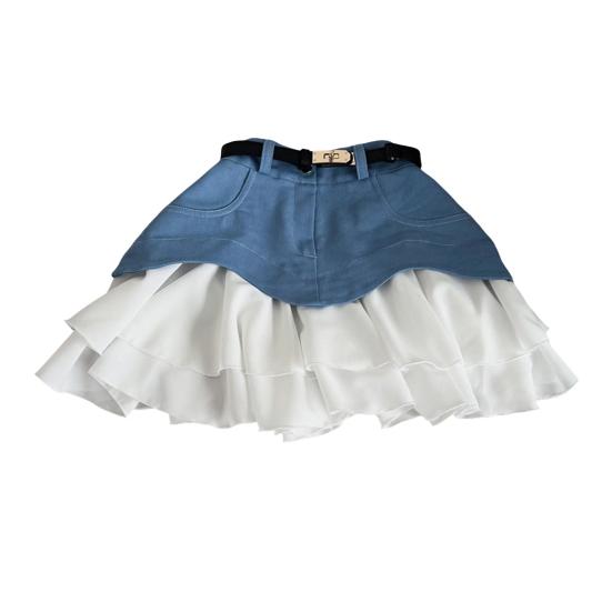 Damen Sommerrock Hohe Taille Rüschensaum Spleißdesign Minirock mit Taschen Arbeit Freizeit A-Linien-Rock M blau von Joom DACH