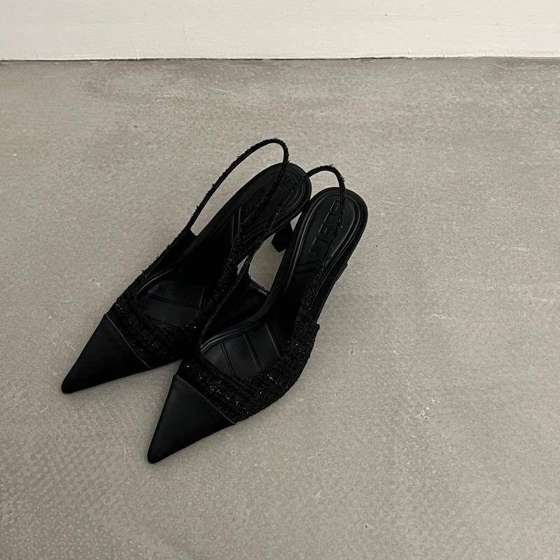 Damen Sommerschuhe Neue Low Heels Slingbacks Schuhe für Damen Mode Spitz Schlanke Ferse Pumps Schuhe Zurück Leere Zehen Sandalen 40 schwarz von Joom DACH