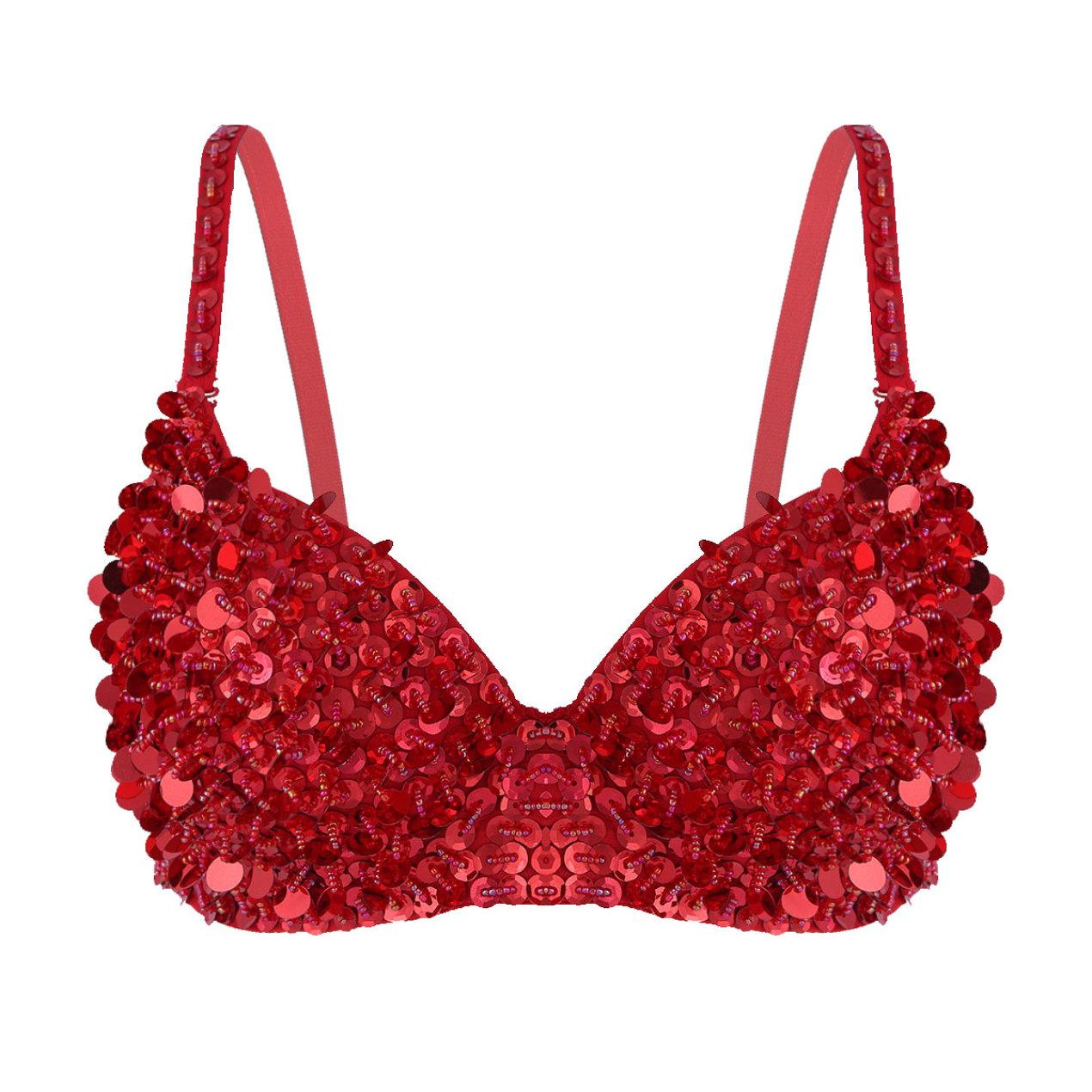 Damen Sparkle Glitter BH Top Rave Dance Bauchtanz Crop Tops Kostüm Clubwear 34/75 rot von Joom DACH