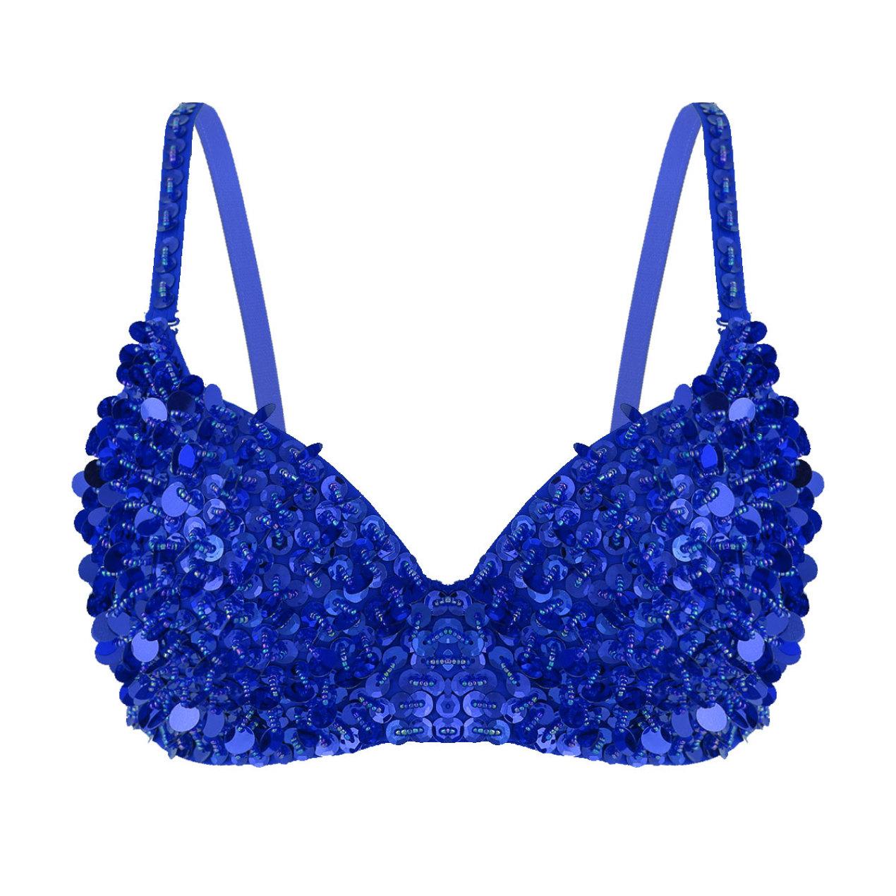 Damen Sparkle Glitter BH Top Rave Dance Bauchtanz Crop Tops Kostüm Clubwear 34/75 blau von Joom DACH