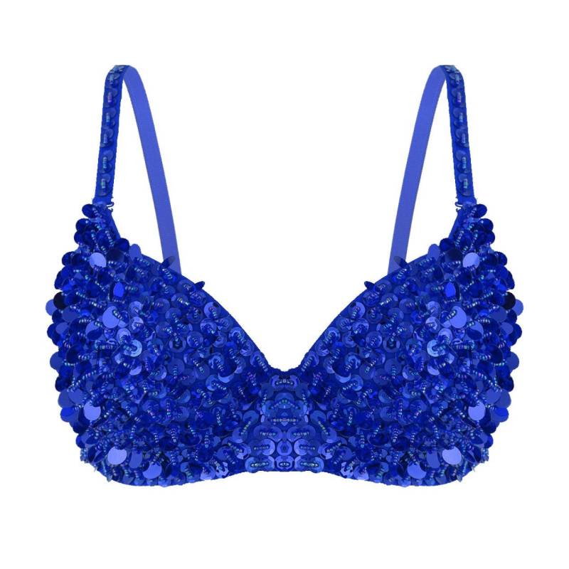Damen Sparkle Glitter BH Top Rave Dance Bauchtanz Crop Tops Kostüm Clubwear 34/75 blau von Joom DACH