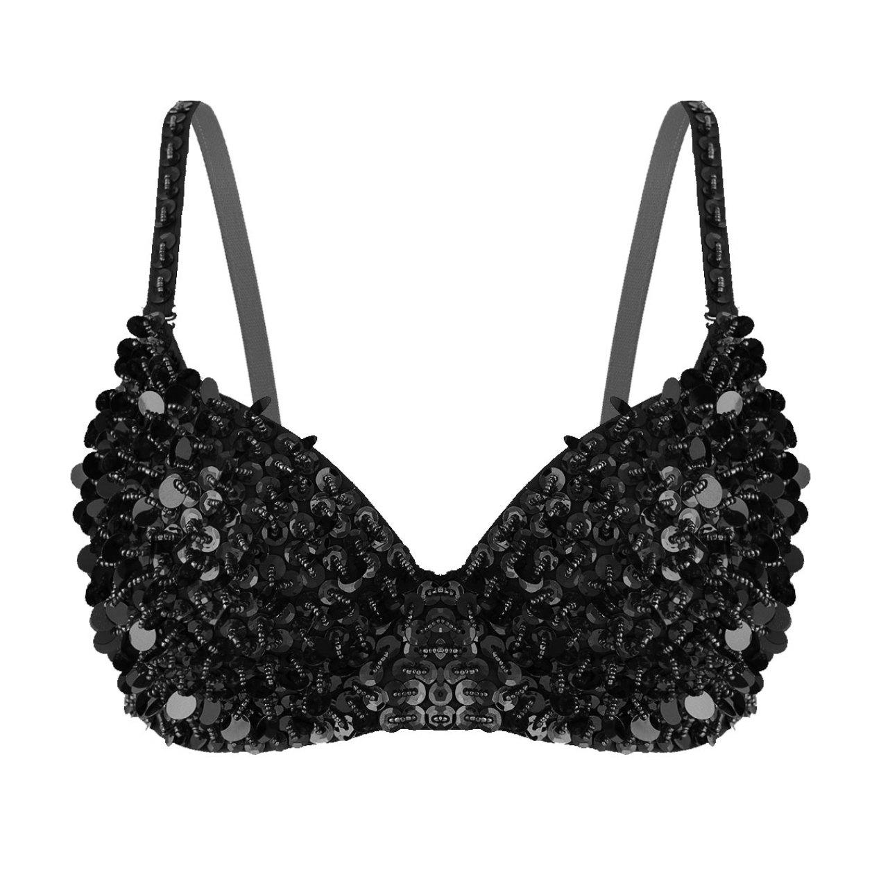 Damen Sparkle Glitter BH Top Rave Dance Bauchtanz Crop Tops Kostüm Clubwear 38/85 schwarz von Joom DACH