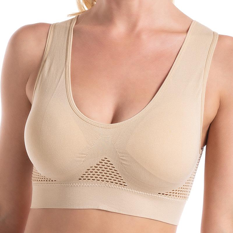 Damen-Sport-BH, nahtlos, volle Unterstützung, kabellose Sport-BHs für Yoga, Fitnessstudio, Workout, Fitness, M-5XL 4XL beige von Joom DACH