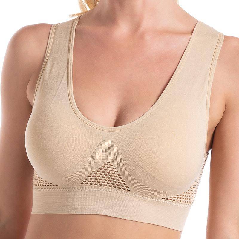 Damen-Sport-BH, nahtlos, volle Unterstützung, kabellose Sport-BHs für Yoga, Fitnessstudio, Workout, Fitness, M-5XL 4XL beige von Joom DACH