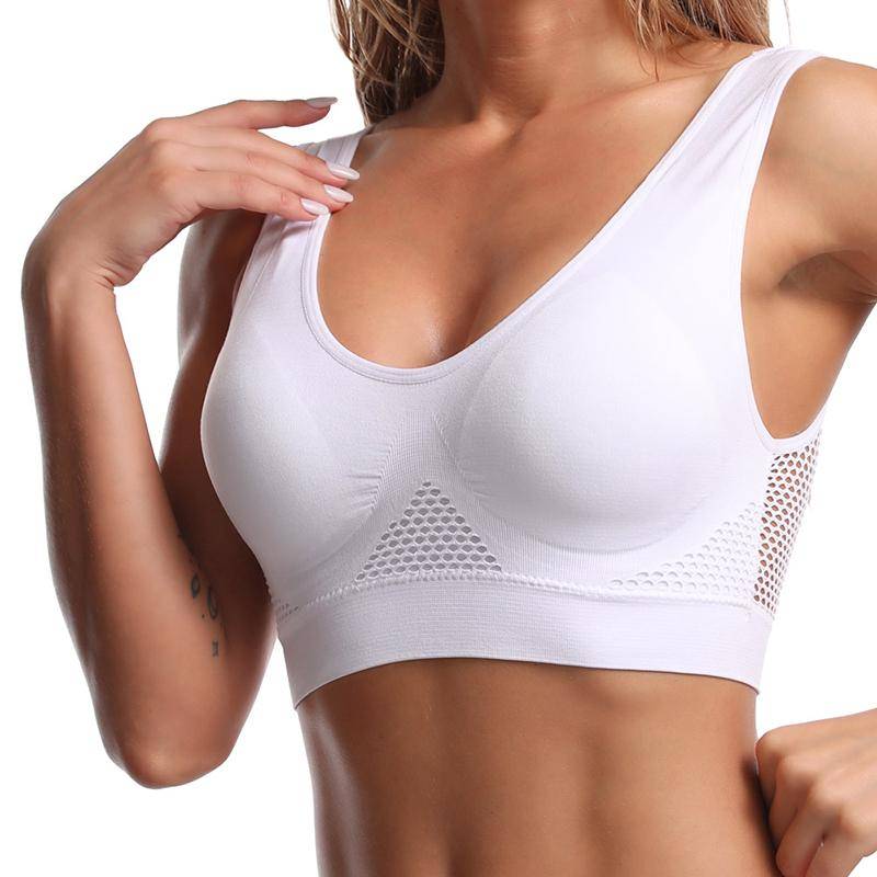 Damen-Sport-BH, nahtlos, volle Unterstützung, kabellose Sport-BHs für Yoga, Fitnessstudio, Workout, Fitness, M-5XL L weiß von Joom DACH