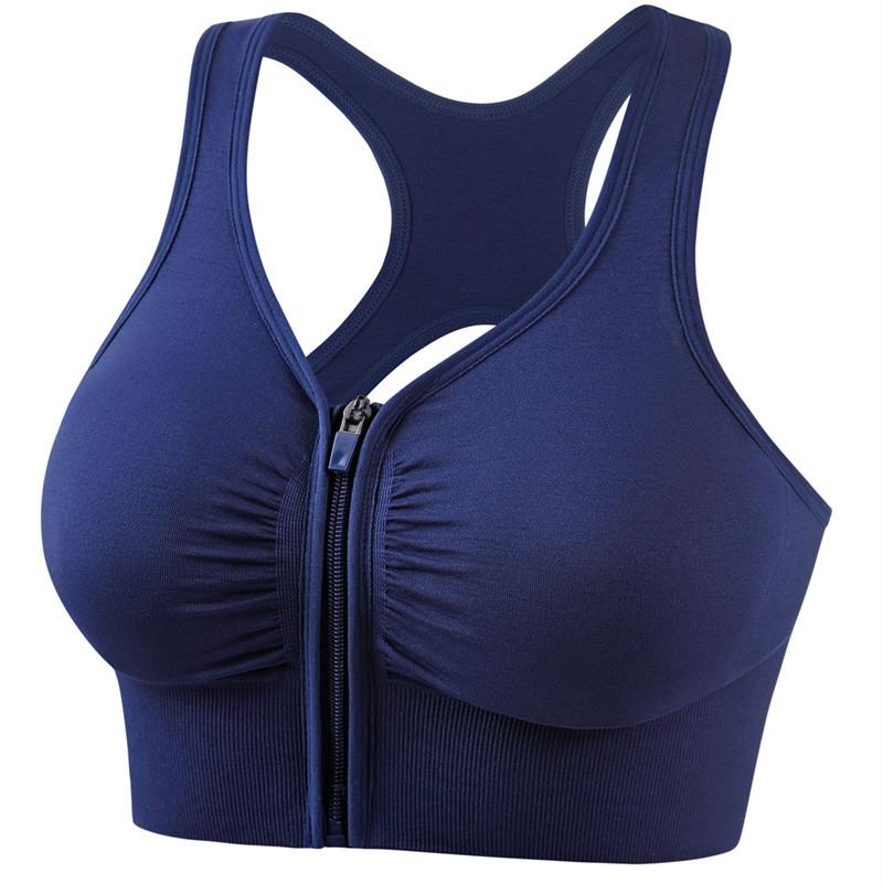 Damen Sport-BH mit Bounce Control und Reißverschluss vorne, Sport-BHs mit Reißverschluss für Damen, Stütz-BHs, kabellose High Impact Workout-Yoga-Oberteile 2XL blau von Joom DACH