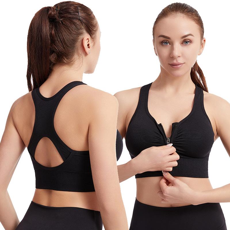 Damen Sport-BH mit Bounce Control und Reißverschluss vorne, Sport-BHs mit Reißverschluss für Damen, Stütz-BHs, kabellose High Impact Workout-Yoga-Oberteile M schwarz von Joom DACH
