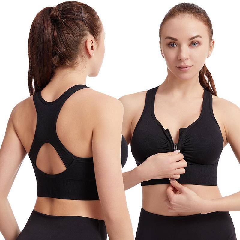 Damen Sport-BH mit Bounce Control und Reißverschluss vorne, Sport-BHs mit Reißverschluss für Damen, Stütz-BHs, kabellose High Impact Workout-Yoga-Oberteile M schwarz von Joom DACH