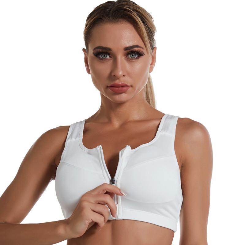 Damen-Sport-BH mit Reißverschluss, stoßfest, Tank-Top, Yoga-Unterwäsche für sportliche Frauen, Übergröße, Bodybuilding, Laufen, Sport-BHs, Dessous 2XL weiß von Joom DACH