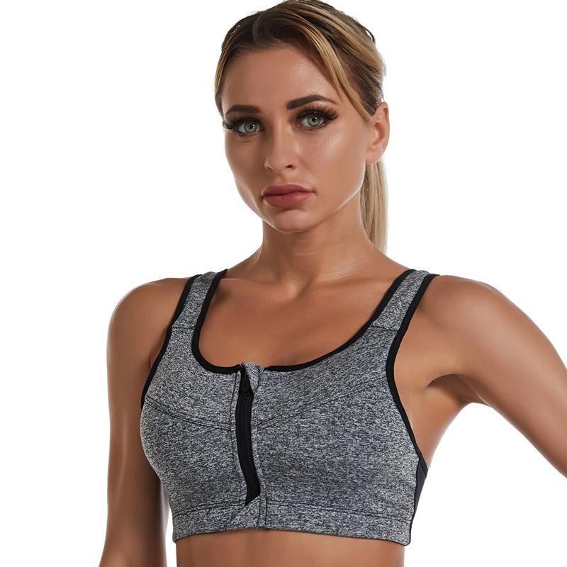 Damen-Sport-BH mit Reißverschluss, stoßfest, Tank-Top, Yoga-Unterwäsche für sportliche Frauen, Übergröße, Bodybuilding, Laufen, Sport-BHs, Dessous 4XL grau von Joom DACH