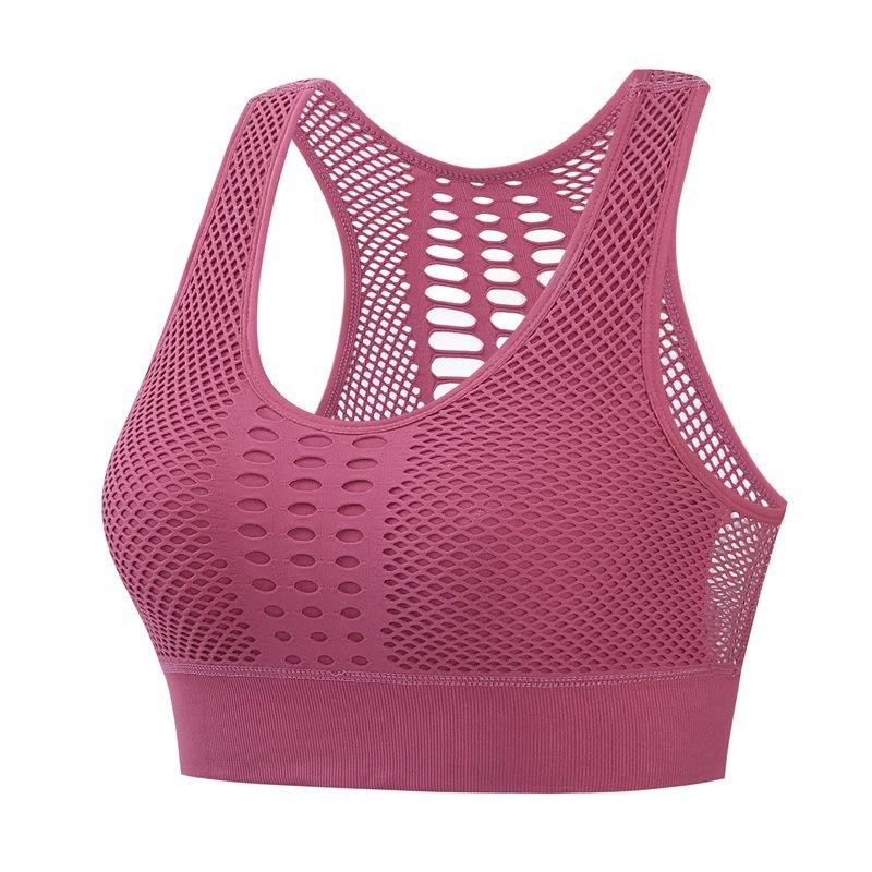 Damen-Sport-BH mit mittlerer Netzunterstützung, überkreuztem Rücken, drahtlos, abnehmbare Körbchen, Oberteile, Freiheit, nahtlos, Yoga, Laufen, Sport-BHs 2XL rosa von Joom DACH