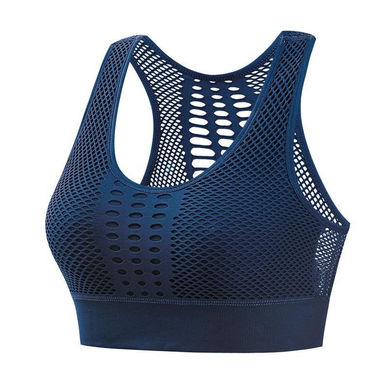 Damen-Sport-BH mit mittlerer Netzunterstützung, überkreuztem Rücken, drahtlos, abnehmbare Körbchen, Oberteile, Freiheit, nahtlos, Yoga, Laufen, Sport-BHs 3XL blau von Joom DACH