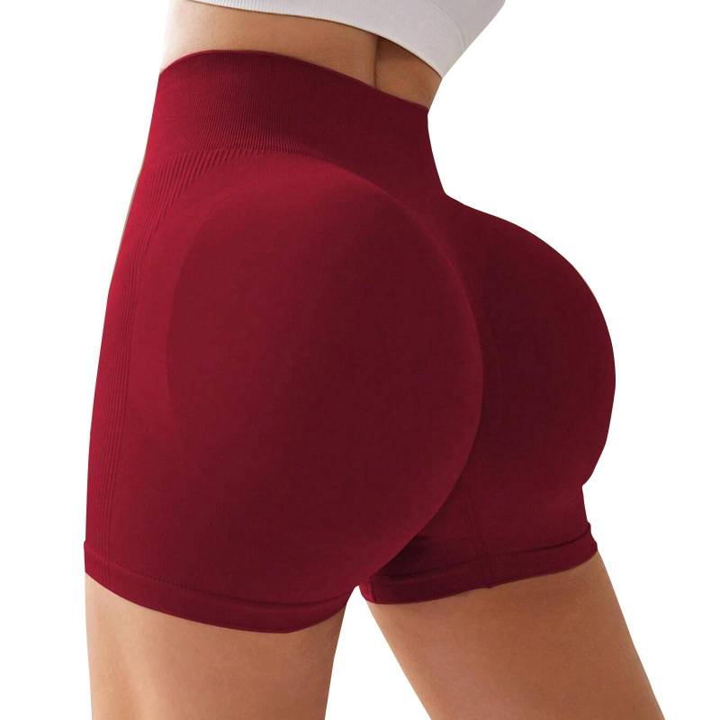 Damen-Sportshorts mit hoher Taille und Peach Lift Hip, enge Yoga-Shorts L weinrot von Joom DACH