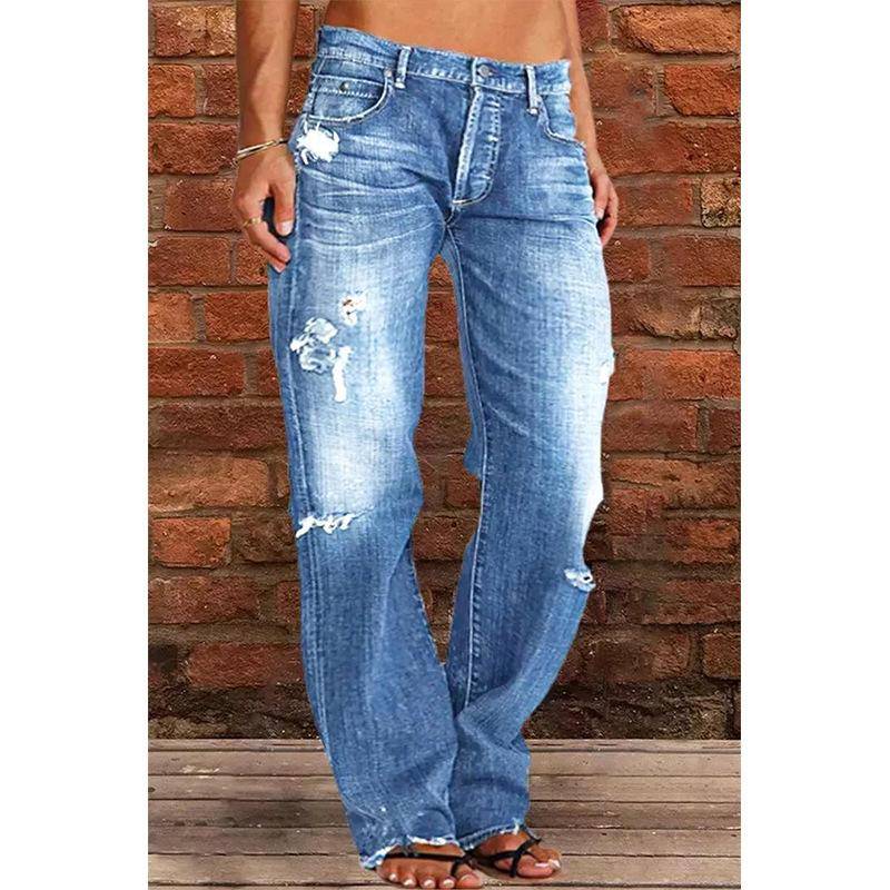 Damen Spring Street Hipster Wash Water zerrissene Jeanshose XXXL blau von Joom DACH