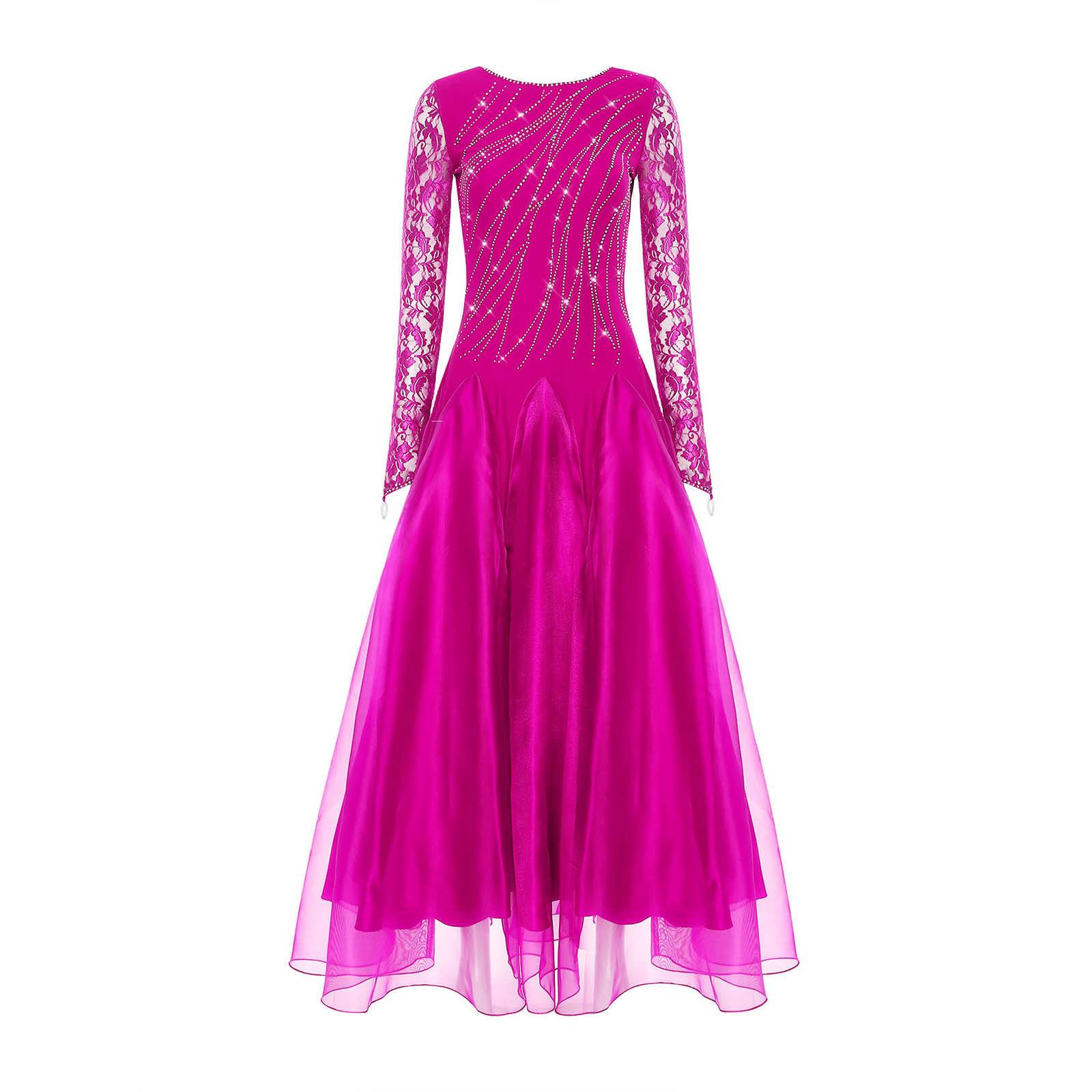Damen Standard Turnierkleid Glitzernde Strasssteine Blumenspitze Lange Ärmel Weiter ausgestellter Saum Abendkleid L heißes rosa Damen Standard Turnierkleid Glitzernde Strasssteine Blumenspitze Lange Ärmel Weiter ausgestellter Saum Abendkleid L heißes rosa von Joom DACH