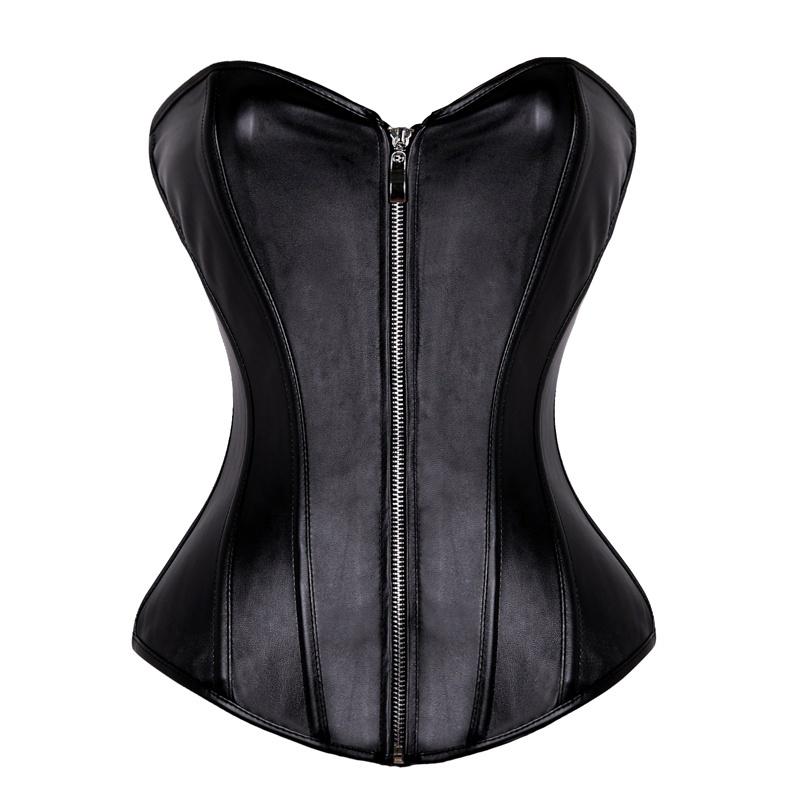 Damen Steampunk-Korsett mit Reißverschluss, Leder, schlanke Taille, Körperformer, Übergröße, Überbrust, Gothic-Bustier M schwarz von Joom DACH