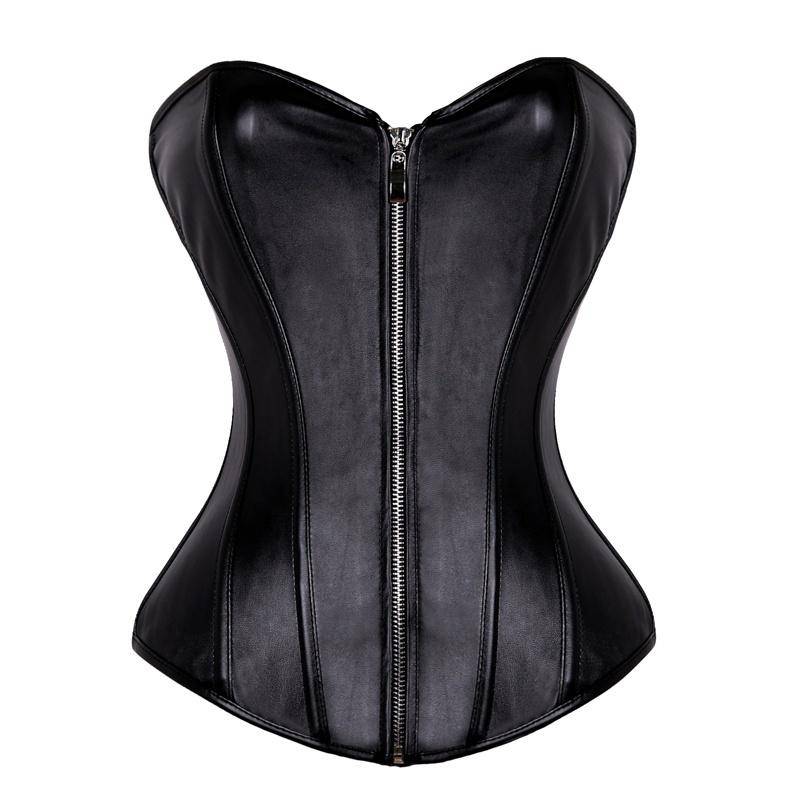 Damen Steampunk-Korsett mit Reißverschluss, Leder, schlanke Taille, Körperformer, Übergröße, Überbrust, Gothic-Bustier M schwarz von Joom DACH