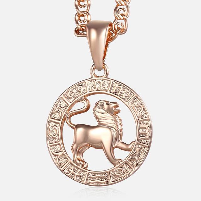 Damen Sternzeichen-Anhänger 12 Sternbilder Charm 585 Roségold Halskette Widder Löwe Skorpion 3mm Schnecke Modeschmuck GP278 With 60cm Chain von Joom DACH