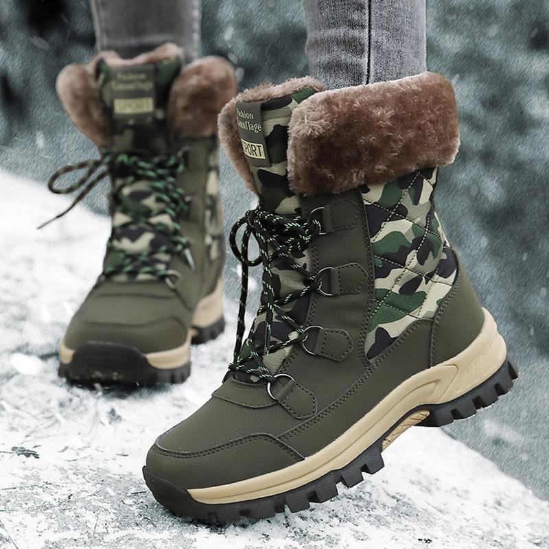 Damen Stiefel Winter Luxus Plateau Wasserdicht Schneestiefel Fell Warm Rutschfest Verdicken Bergsteigen Outdoor Reiseschuhe Übergröße 41 von Joom DACH