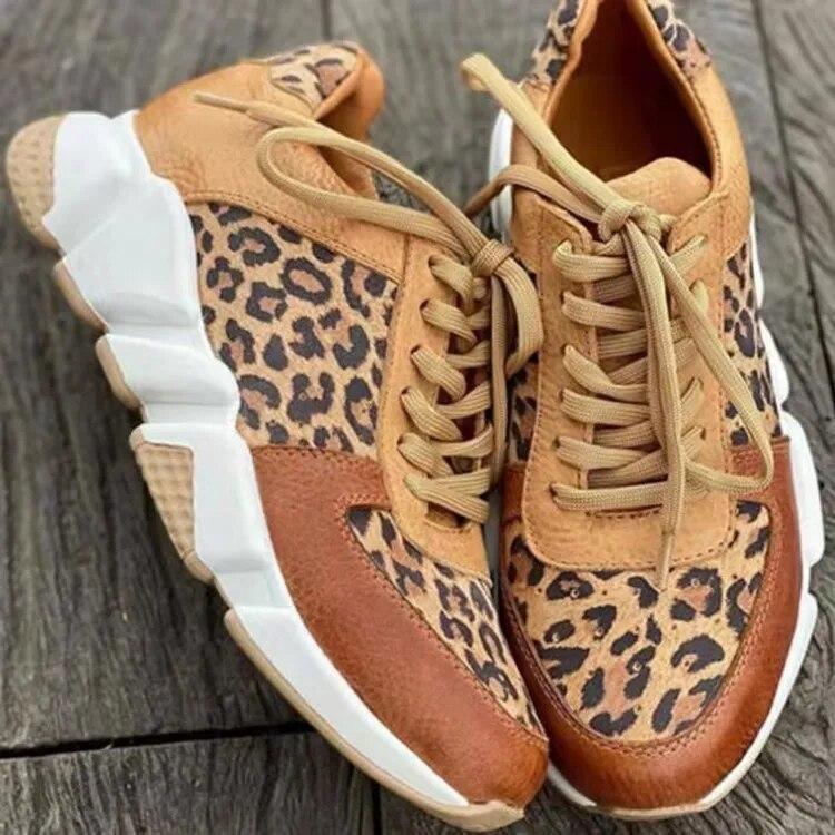 Damen-Stiefeletten, Frühlingsmode, lässige Leopardenschuhe für Frauen, Plateau-Sneakers für Damen, Low Top, Schnürschuhe, Tenis Feminino 35 von Joom DACH