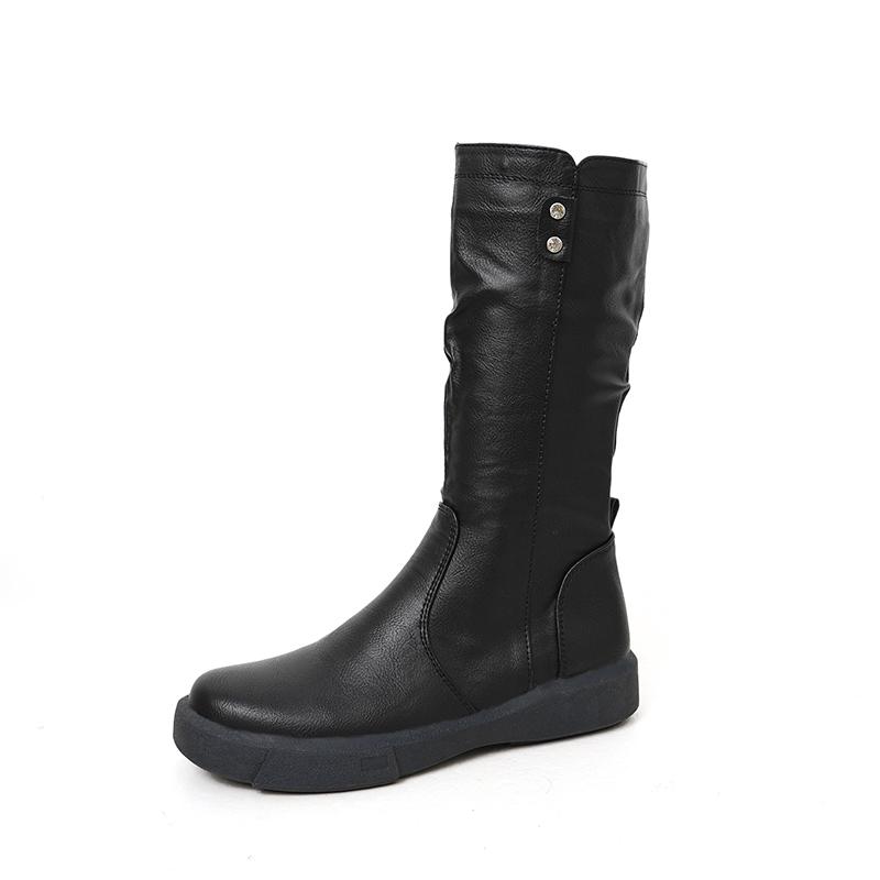 Damen Stiefeletten Damenschuhe Reißverschluss Mid Boots PU Leder Lange Stiefel Schuhe Damenmode Herbst Winter Niedrige Ferse Stiefel Zapatos 43 schwarz von Joom DACH