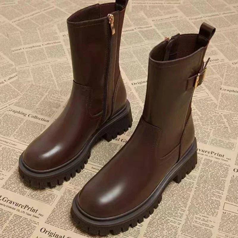 Damen Stiefeletten Dicke Absätze Reife Mode Prägnante Echtes Leder Schuhe Frau Arbeiten Outdoor Lässig Neu LuxusFrau 39 braun von Joom DACH