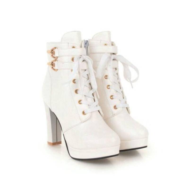 Damen Stiefeletten Herbst Runde Zehe Schnürung Knöchel Schnalle Klobiger Hoher Absatz Plateau Ritter Kurze Stiefel Seitenreißverschluss Größe 34-43 40 von Joom DACH