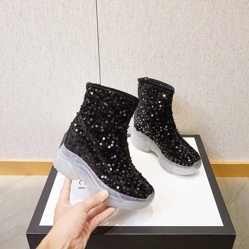 Damen Stiefeletten Mode Pailletten Damenstiefel Damen Stiefeletten Versteckte Absätze Rutschfest Damen Herbst Winterschuhe Stiefel 39 schwarz von Joom DACH