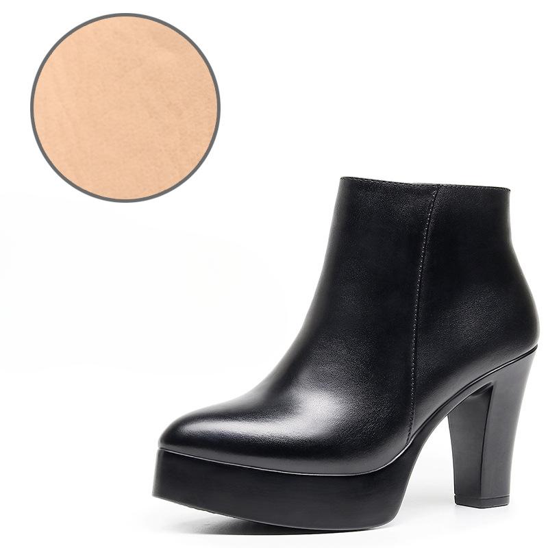 Damen Stiefeletten Spitzschuh Schwarz Flock 9CM 11CM Blockabsatz Plateau Stiefeletten Partyschuhe Große Größe Kurze Stiefel Größe 32-43 43 von Joom DACH