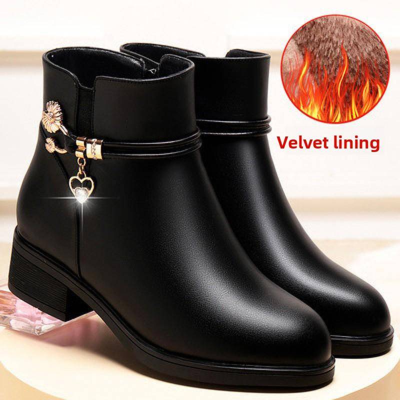 Damen Stiefeletten Weiches Leder Mutter Schuhe Winter Plüsch Warme Baumwollstiefel Wasserdichtes Leder Damen Schneestiefel Botas Mujeres 40 von Joom DACH