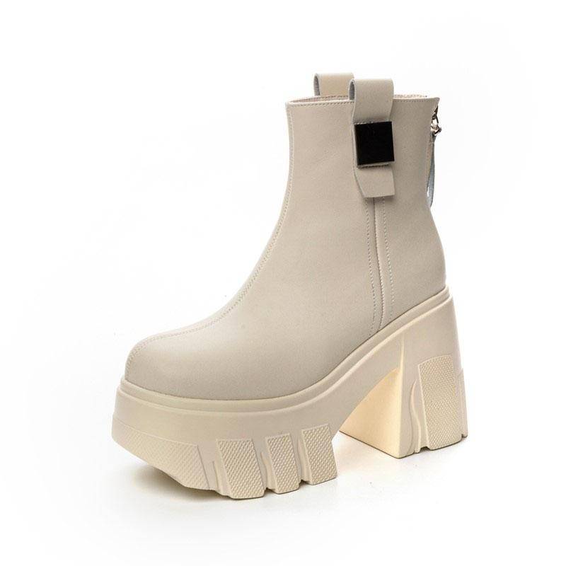 Damen Stiefeletten aus echtem Leder mit hohen Absätzen, Plateaustiefeletten, 11 cm, modische Damenstiefeletten 38 von Joom DACH