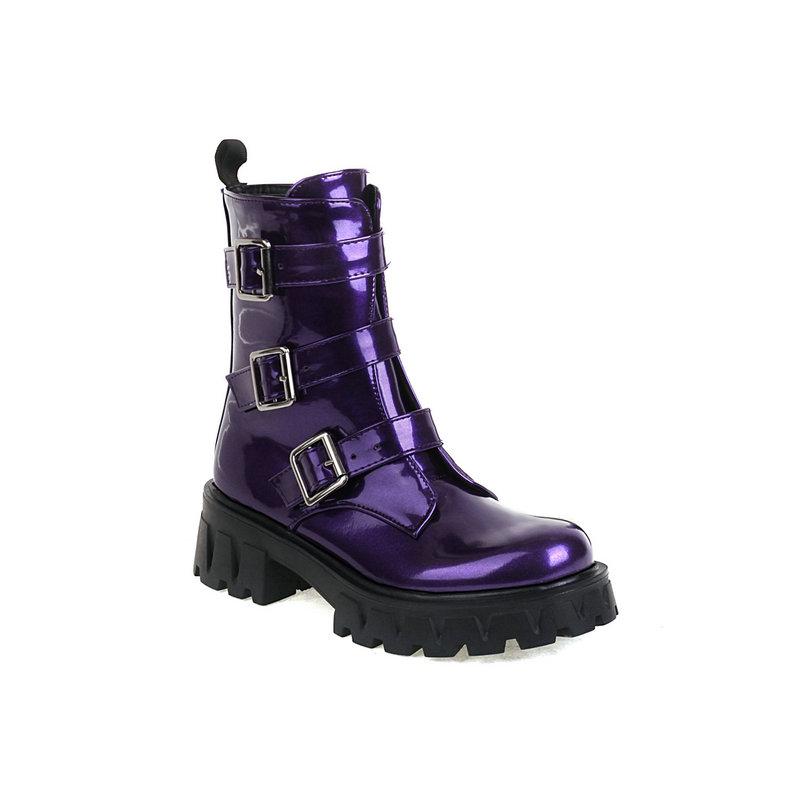 Damen Stiefeletten mit Blockabsatz und mehreren Schnallen, kurze Stiefel, Plateauschuhe, Damen 38 violett Damen Stiefeletten mit Blockabsatz und mehreren Schnallen, kurze Stiefel, Plateauschuhe, Damen 38 violett von Joom DACH