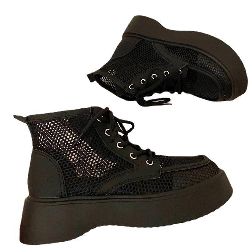 Damen-Stiefeletten mit Hohlsohle, neue Schnürschuhe mit atmungsaktivem Mesh-Plateau, kurze Schuhe für Damen, modische Sommer-Freizeitschuhe für Damen 39 schwarz von Joom DACH