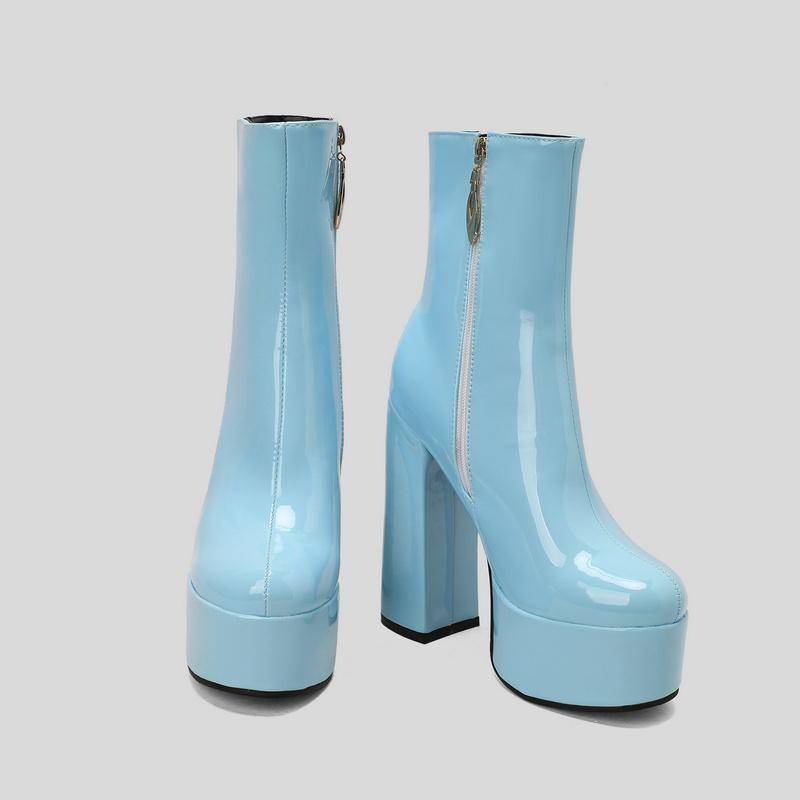 Damen Stiefeletten mit Plateausohle und hohem Absatz, kurze Stiefel 36 blau von Joom DACH