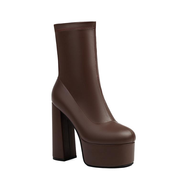 Damen Stiefeletten mit hohen Absätzen im europäischen Stil für Herbst und Winter, wasserdichte Plateaustiefel mit dickem Absatz, einfarbig, große Stiefeletten 44 braun Damen Stiefeletten mit hohen Absätzen im europäischen Stil für Herbst und Winter, wasserdichte Plateaustiefel mit dickem Absatz, einfarbig, große Stiefeletten 44 braun von Joom DACH