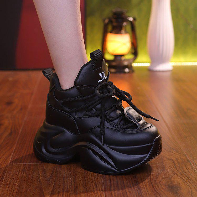 Damen Stilvolle Plateau Dad Schuhe - 2024 Herbstkollektion, Lässig Dicksohlig Leder mit Innenhöhenerhöhung 37 schwarz von Joom DACH