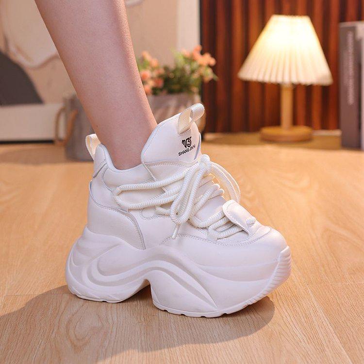 Damen Stilvolle Plateau Dad Schuhe - 2024 Herbstkollektion, Lässig Dicksohlig Leder mit Innenhöhenerhöhung 37 weiß von Joom DACH