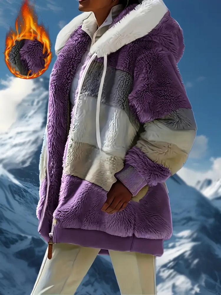 Damen Stilvoller Fleecegefütterter Wintermantel mit Kapuze und Reißverschlusstaschen - Warmer Plüsch, Lässige Herbst-/Winterjacke für Outdoor-Komfort, Damen Wintermäntel 5XL violett von Joom DACH